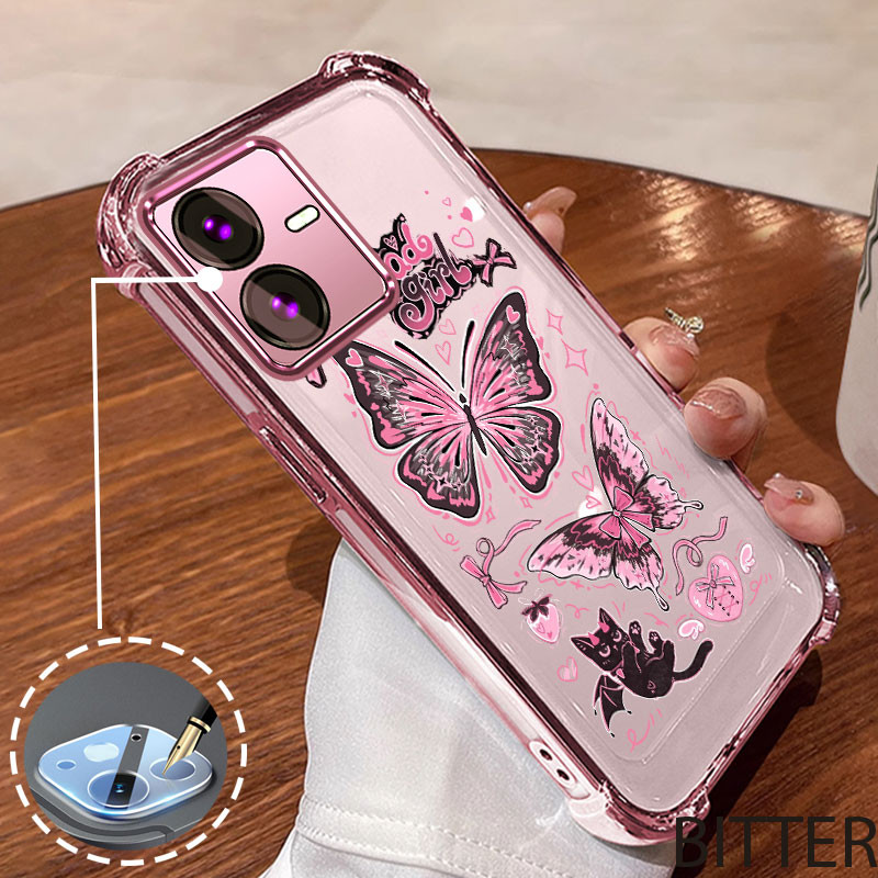 กันกระแทกCase สําหรับ vivo Y22S Y22 เยอรมันนําเข้า Bayer เปลือกนุ่มผีเสื้อแมวรูปแบบป้องกันการเปรอะเปื้อนโทรศัพท์มือถือเปลือกนุ่ม