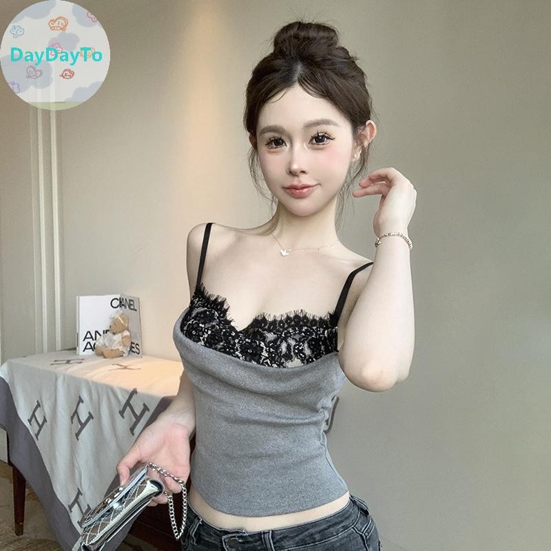 Daydayto ผู้หญิงลูกไม้ Patchwork Camisole สปาเก็ตตี้แขนกุดเซ็กซี่ฤดูร้อน Tops TH