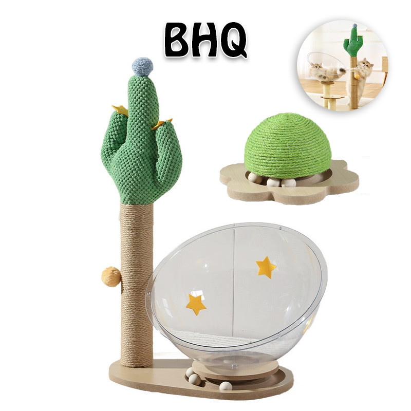 BHQ คอนโดแมว รูปทรงกระบองเพชร หลุมอวกาศแมว เสาลับเล็บแมวได้ มัลติฟังก์ชั่น ของเล่นแมว