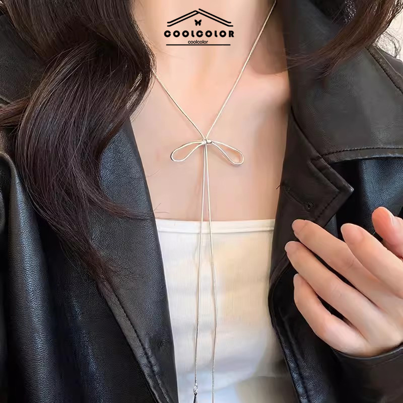 ในไทย💖สร้อยคอพู่จี้โบว์สีเงินหวานInsสไตล์เกาหลีแฟชั่นแบบเรียบง่ายเครื่องประดับสำหรับผู้หญิง2025COD