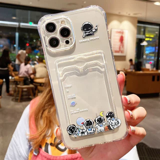 Clear ซองใส่การ์ด case for iPhone 17 16 11 13 15 12 14 Pro Max X XS Max XR XS Max 14 Plus เคสโทรศัพท์ซิลิโคน TPU โปร่งใส