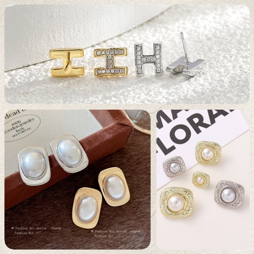 ประดับเพชร ต่างหูเข็มเงิน ใหม่สไตล์ญี่ปุ่นเกาหลีโบว์ต่างหูมุกหญิงเงินสเตอร์ลิง ออกแบบสูง-จบ ทรงสี่เหลี่ยม สําหรับผู้หญิง