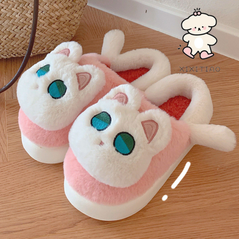 Xixtiao รองเท้าแตะผ้าฝ้ายฤดูหนาว Soft Sole รองเท้าบ้านหญิงน่ารัก Plush Keep Warm