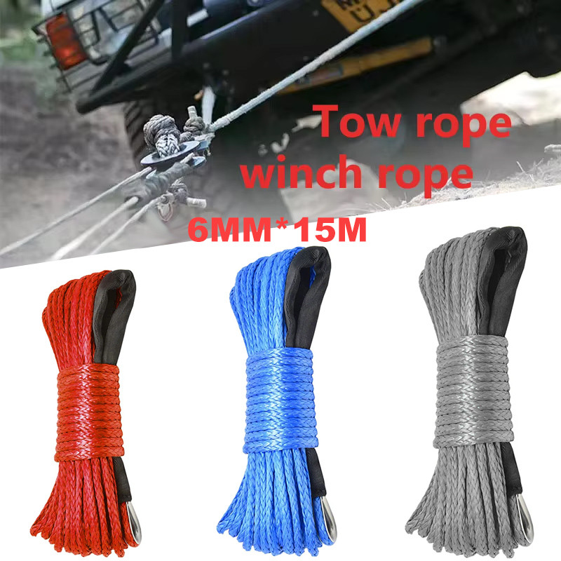 6 มม.* 15 M Winch เชือก Universal รถลากเชือกโมเลกุลสูง-น้ําหนัก Polyethylene Off-Road UTV ATV สายคล้