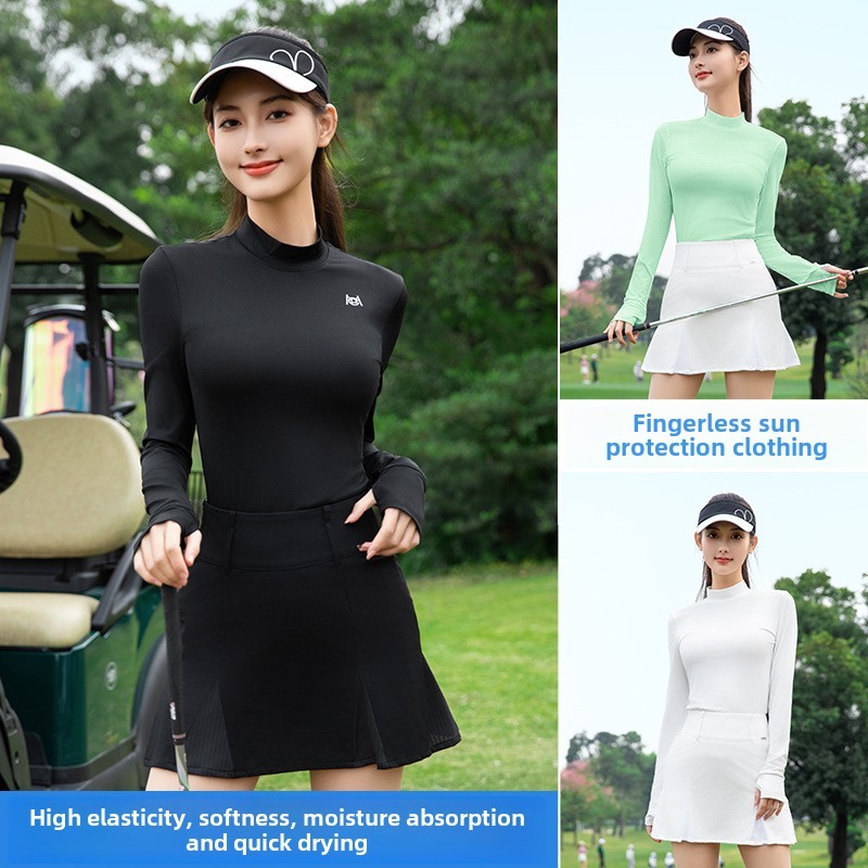 PGM 2025 กอล์ฟฤดูร้อนผู้หญิงเสื้อยืดกันแดดแขนยาวคอเต่าเสื้อยืดด้านบน YF783