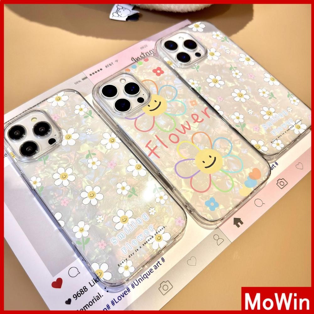 Mowin - เคส iPhone 16 Pro Max สีสันสดใส เคสใสเลเซอร์โฮโลแกรมเปลือกหอยมหาสมุทร TPU นุ่ม ลายดอกไม้ยิ้ม