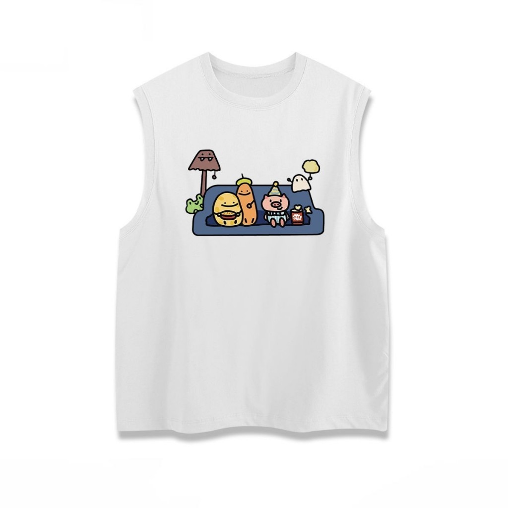 NEW เสื้อยืดขาวดำ เสื้อแขนกุด สกรีนลาย OP-1002