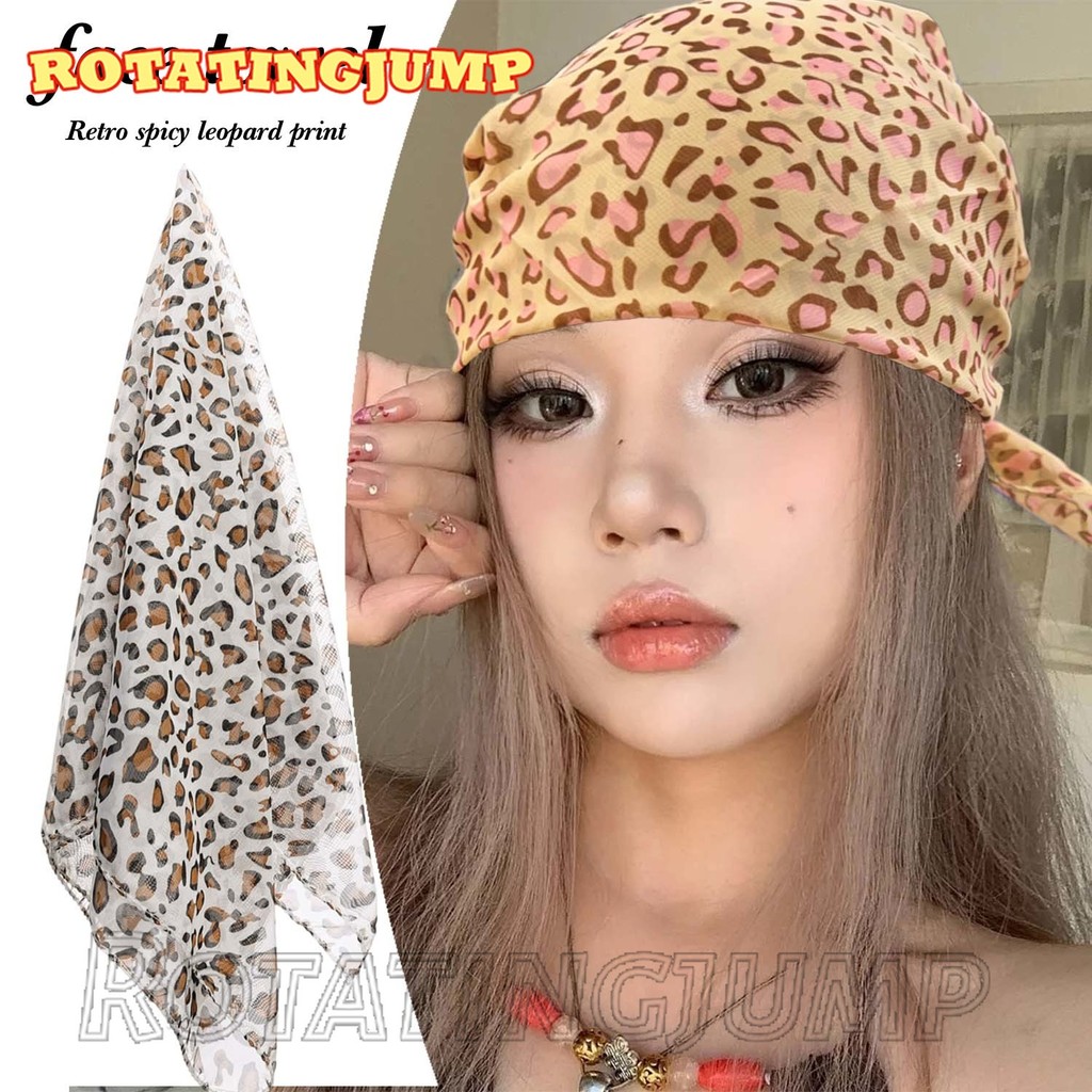 [แฟชั่น]ผู้หญิง Retro Leopard Headscarf - ผ้าพันคอปาร์ตี้ - Elagant ผ้าพันคอคอ Kerchief - ประณีตหัวอุปกรณ์เสริม - Y2K แฟชั่น Headscarf