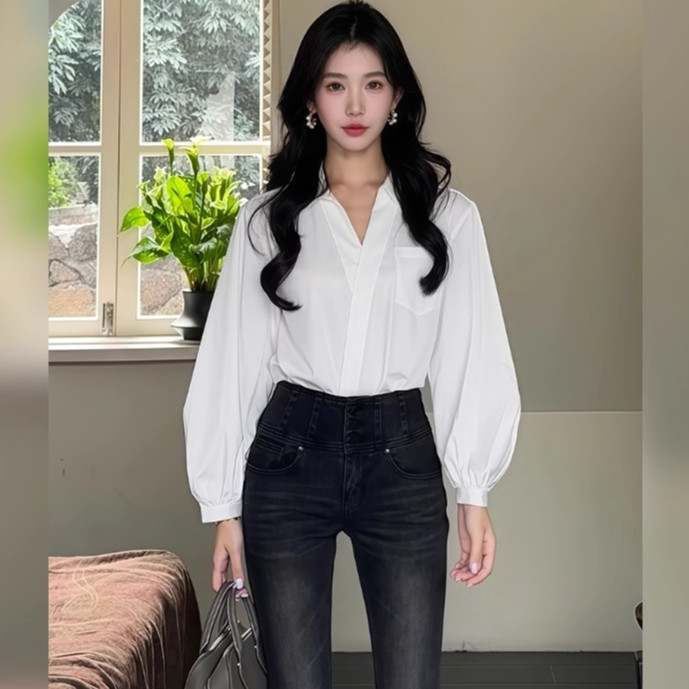 Laterme เสื้อเบลาส์ผู้หญิง ทรงอสมมาตร มีกระเป๋า สีพื้น สไตล์ลำลอง ใส่สบาย แฟชั่นเกาหลี ใส่ได้ทุกวัน