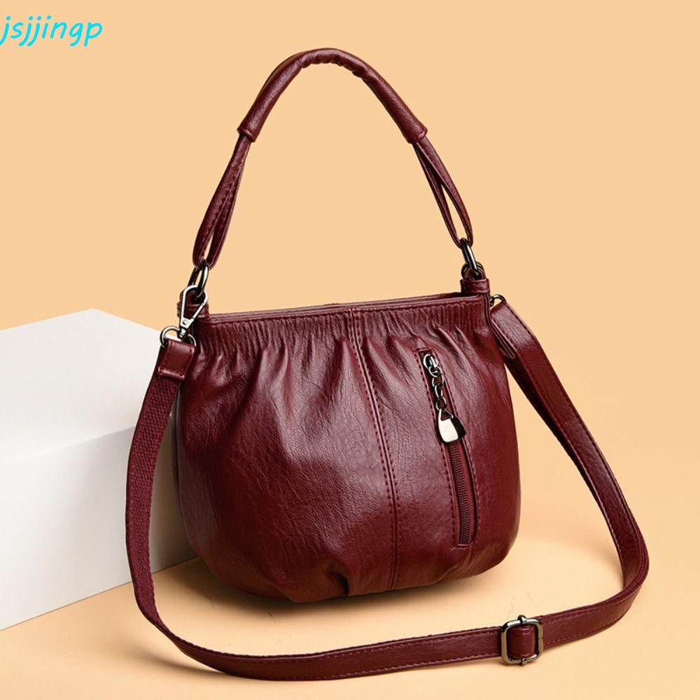 Jsjjingpลําลองหนังน้ําหนักเบาความจุขนาดใหญ่กระเป๋าสะพายขนาดเล็กแฟชั่นหลายชั้นสันทนาการวัยกลางคนกระเป๋าถือสิริกระเป๋าของขวัญวันแม่