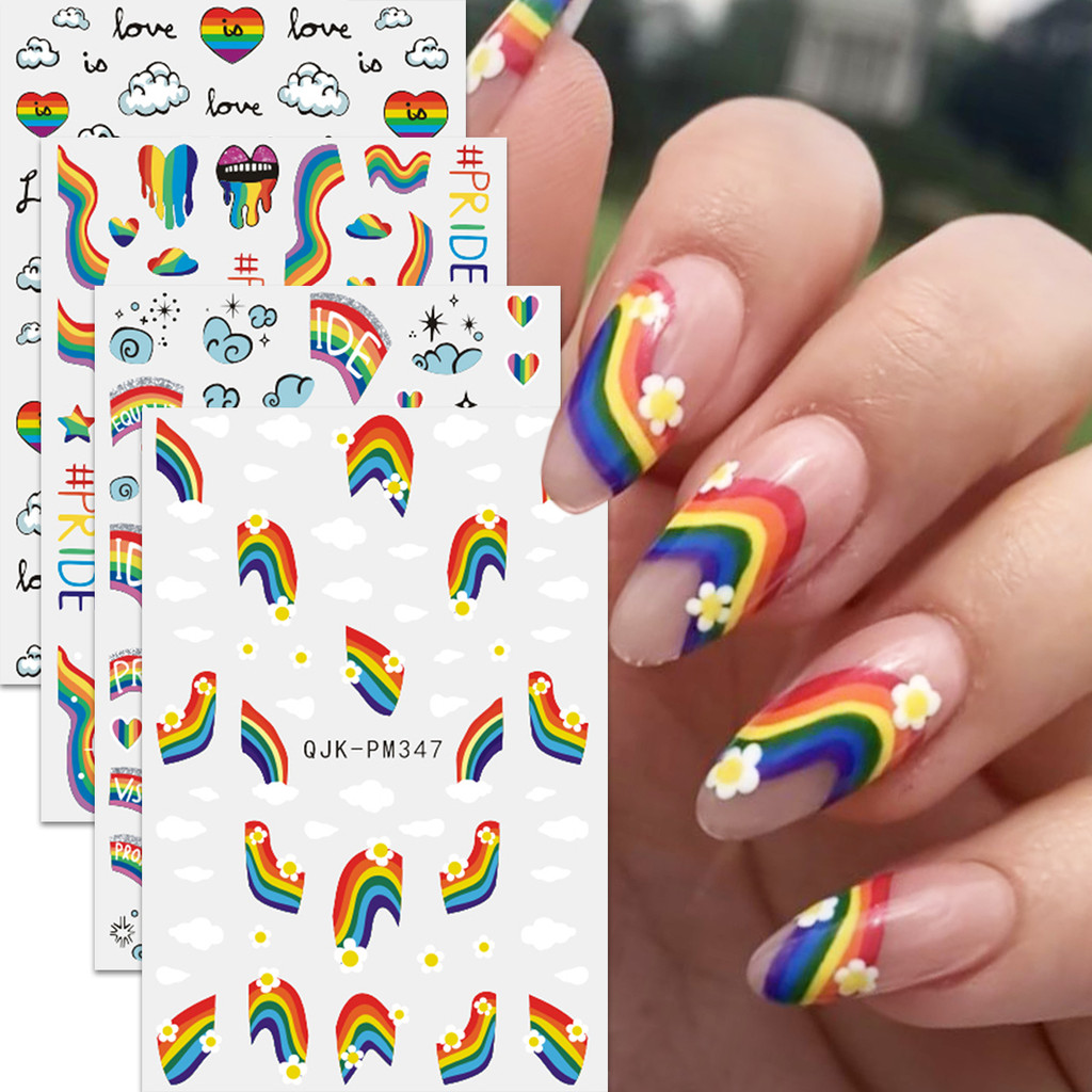 HAMA Nail สติ๊กเกอร์ติดเล็บขายส่งฤดูใบไม้ผลิและฤดูร้อนการ์ตูนน่ารัก Rainbow Love Cloud Lucky สติกเกอร์ตกแต่งเล็บเด็ก Decals