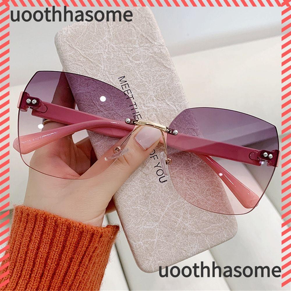 Uoothasome แว่นกันแดดไล่โทนสีแฟชั่นสุภาพสตรีแว่นตา UV400 กรอบแว่นตากันแดดไร้กรอบ