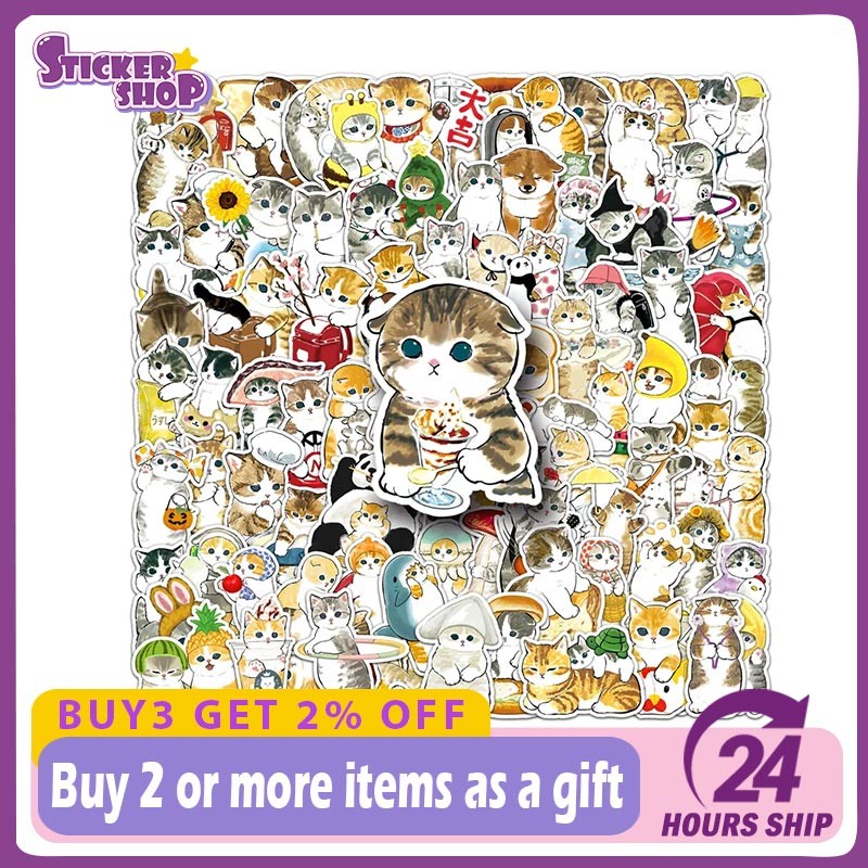 100ชิ้นน่ารักการ์ตูนแมวสติ๊กเกอร์ น่ารัก แมวสัตว์กราฟฟิตีกันน้ําตกแต่งแล็ปท็อปกระเป๋ารูปลอก