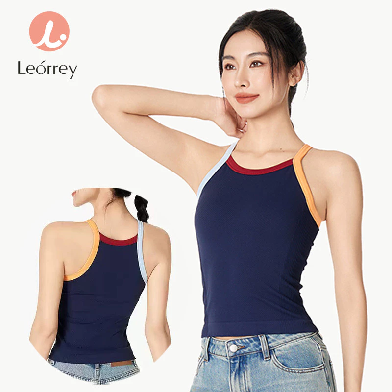 Leorrey เสื้อกั๊กออกกำลังกาย โยคะ ครอปสปอร์ต มีฟองน้ำ
