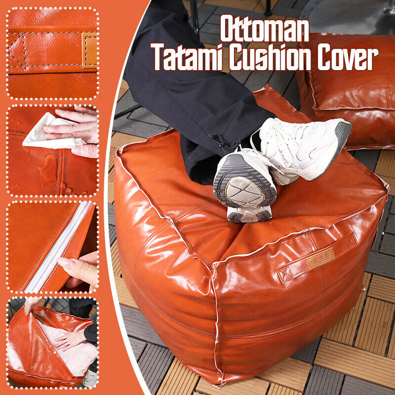 กันน้ํา Lazy Ottoman กระเป๋าเก็บสําหรับสไตล์โมร็อกโกน้ํามันขี้ผึ้งหนังสตูลวางเท้า Pouffe Pouf Cover