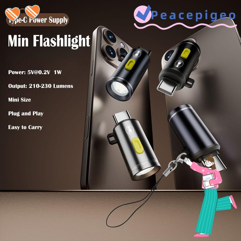 Peacepigeo Type-C ไฟฉายขนาดเล็ก, 230 Lumens แบบพกพา USB C โคมไฟฉุกเฉิน, Plug and Play พร้อมเชือกเส้นเล็กไฟฉาย LED อลูมิเนียมอัลลอยด์ขี่จักรยาน