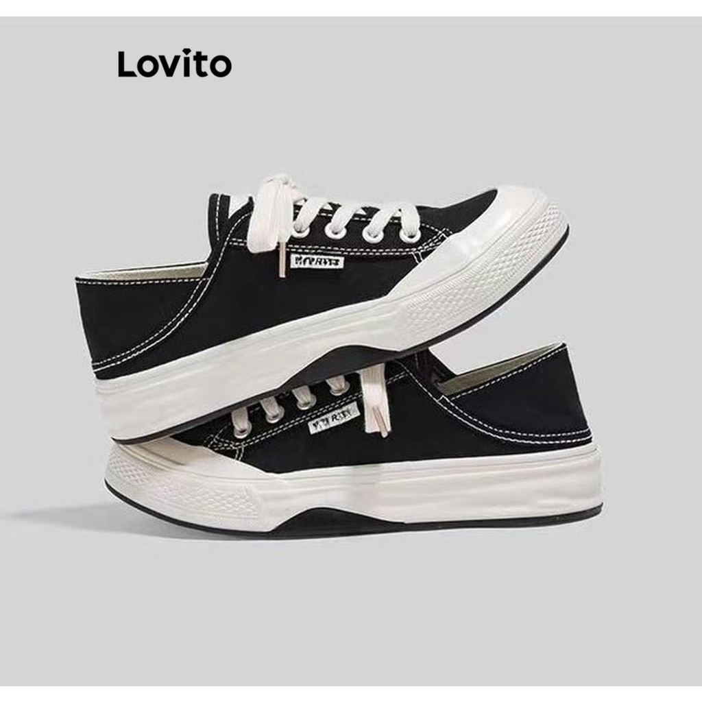 Lovito รองเท้าผ้าใบผูกเชือกทรงสูงสีขาวสไตล์สปอร์ต สุดคลาสสิกและใช้งานได้หลากหลายสำหรับผู้หญิง LFA58341