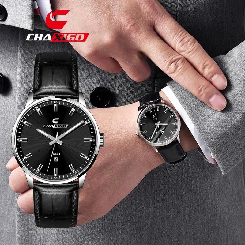นาฬิกาผู้ชาย, แบรนด์ chaxigo, แบรนด์ชั้นนำ, นาฬิกาควอตซ์สุดหรู, ผู้ชาย, แฟชั่น, สายหนัง, กันน้ำ, เหมาะสำหรับกีฬา, กล่อง, 7