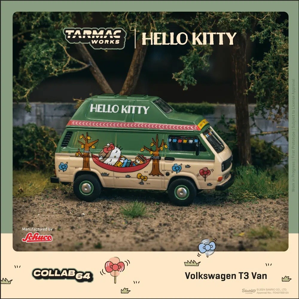 Tarmac Works 1:64 COLLAB64 Volkswagen T3 Van Hello Kitty Camping T64S-001-HK