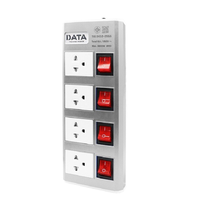 DATA ปลั๊กไฟ มอก. 4 ช่อง 4 สวิตช์ 16A รุ่น HMDW4664 สายไฟยาว 5 เมตร