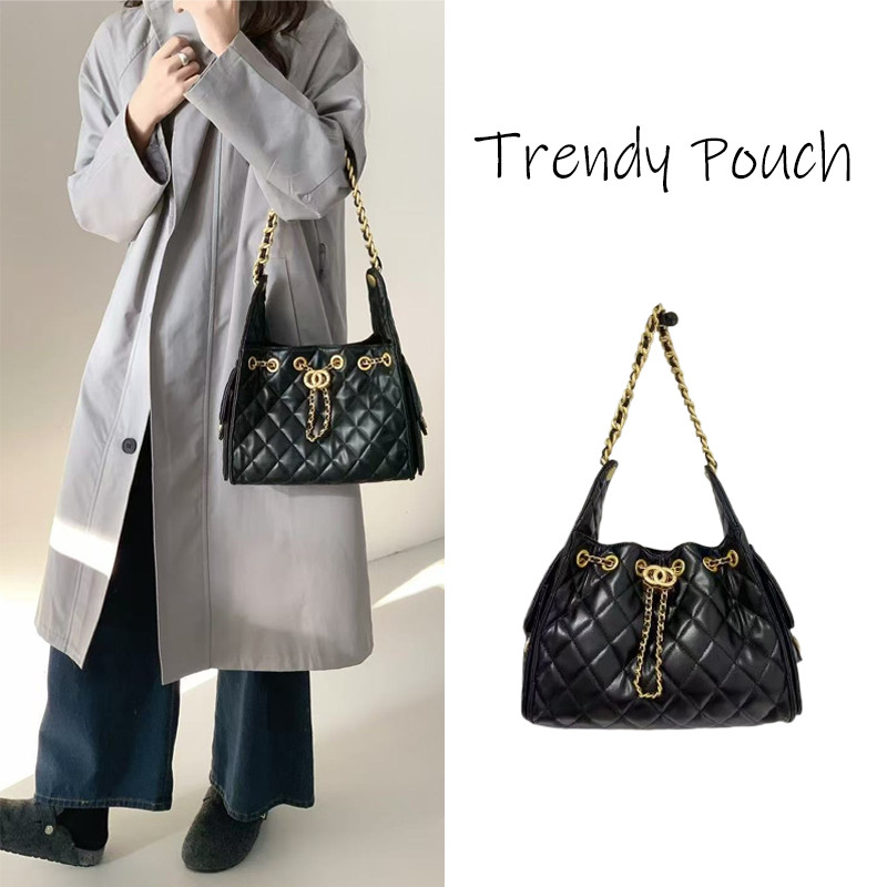 TRENDY POUCH กระเป๋าสะพายข้างสายโซ่เพชร แฟชั่นลำลอง กระเป๋าโซ่ อเนกประสงค์ หนัง pu