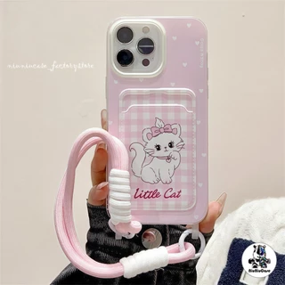 เคส For iPhone 13 12 11 16 15 14 Pro Max X Xr Xs 7P 8P เคสโทรศัพท์การ์ตูนสีชมพูไส้กรอกสุนัข + Lanyardฝาครอบโทรศัพท์นุ่ม