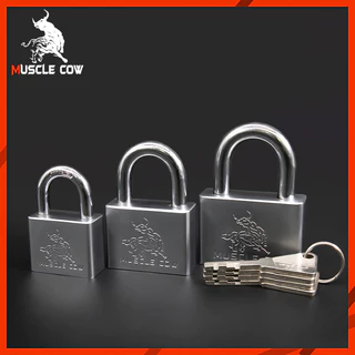 MUSCLE COW แม่กุญแจสีเงิน 3 ขนาด 30/40/50/60 มม. พร้อมลูกกุญแจ 4 ดอก แข็งแรง ทนทาน คุณภาพสูง