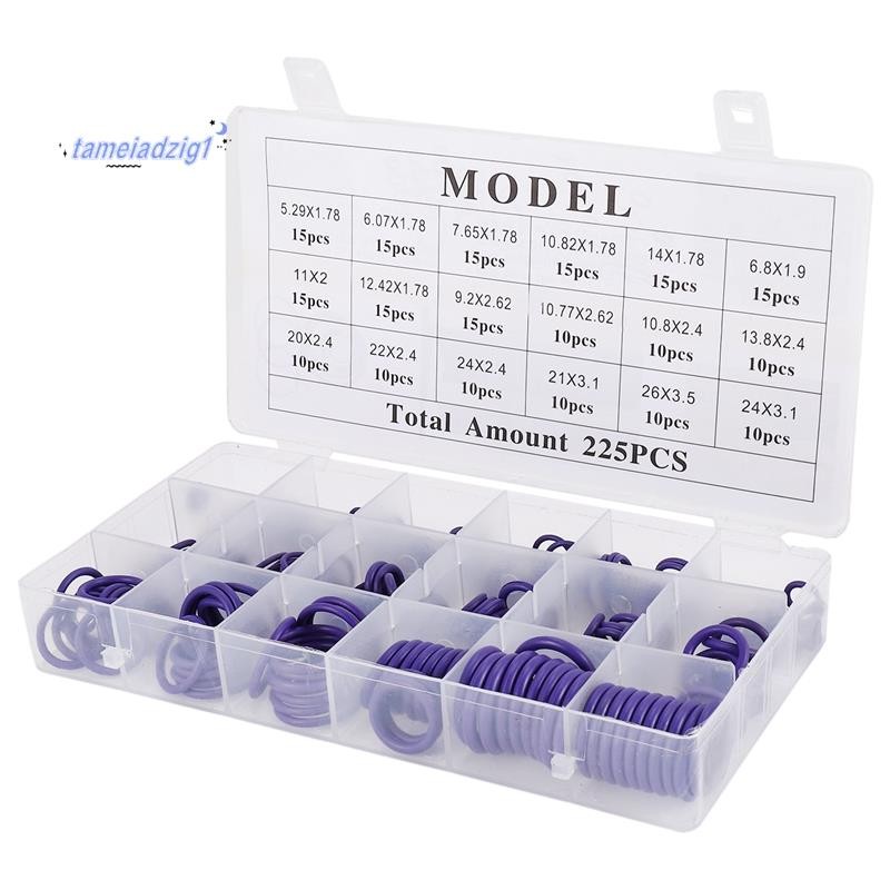 225 ชิ้นซีลโอริง R22 R134A เครื่องปรับอากาศ O-Ring ยางเครื่องซักผ้า Assortment รถอุปกรณ์เสริม
