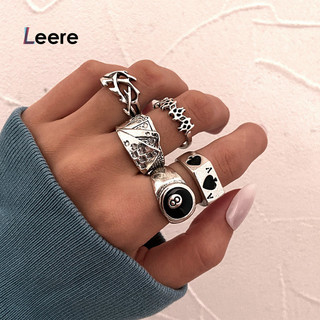 LEERE 5pcs/Set Cincin Titanium Wanita Punk Tengkorak Unisex Cincin Poker Retro Spades Pria Hip Hop Perhiasan Aksesoris
