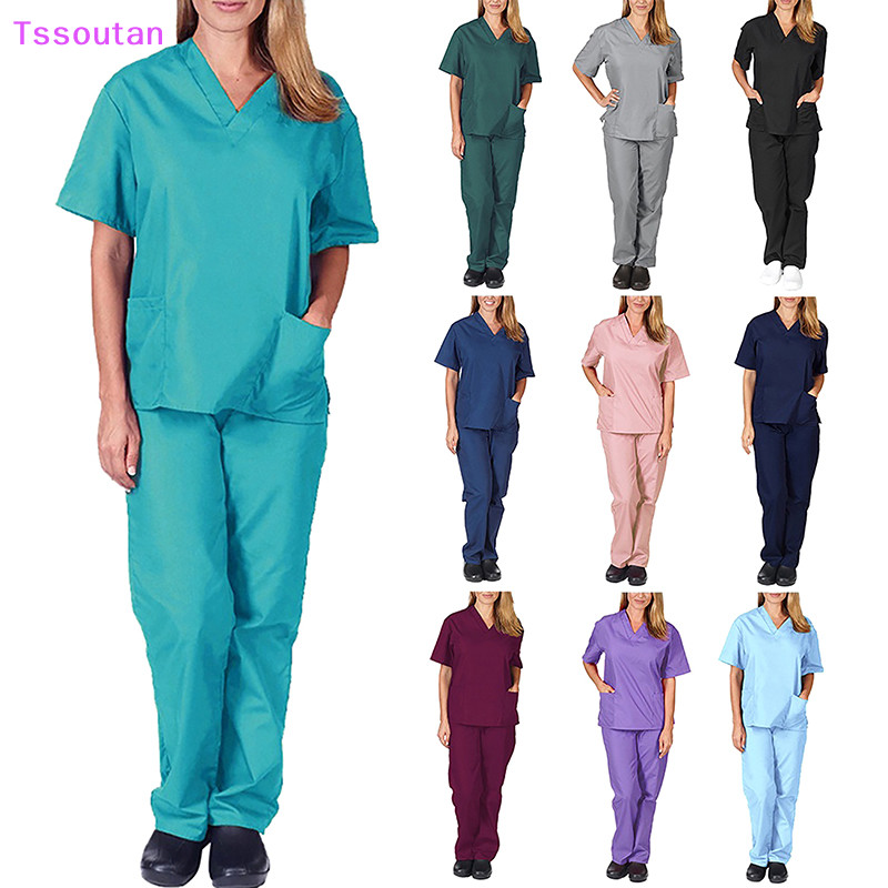 [TSST] ชุดเครื่องแบบพยาบาล แบบแห้งเร็ว คอวี สีพื้น สําหรับทุกเพศ TAN
