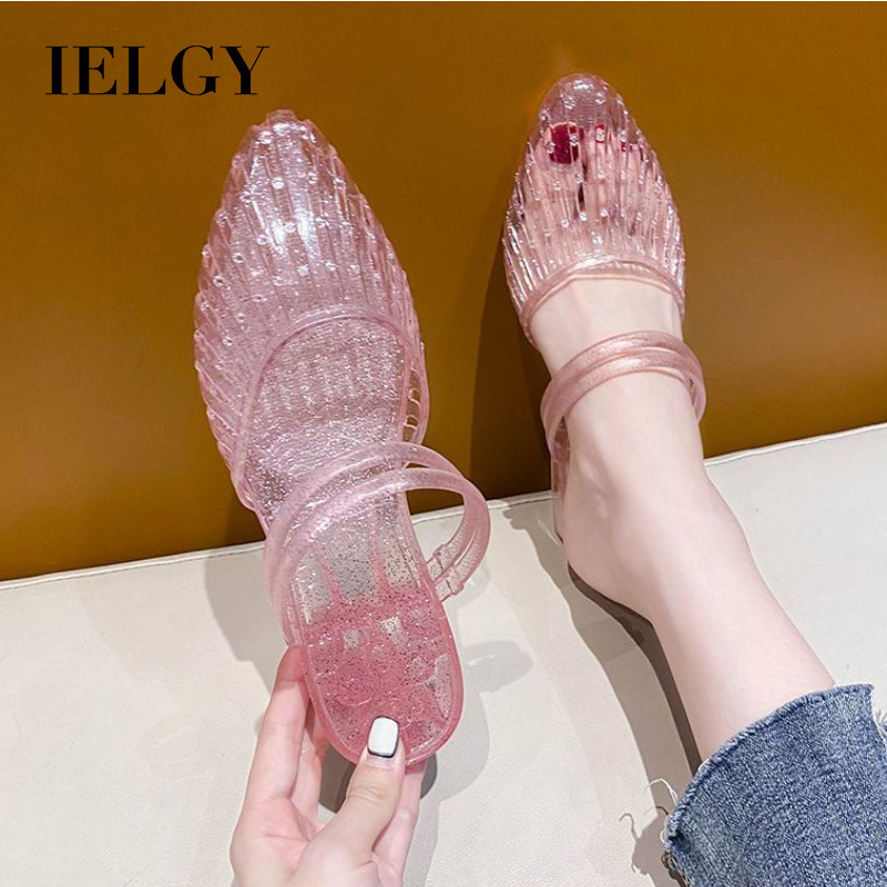 IELGY ฤดูร้อนสไตล์ใหม่ผู้หญิงครึ่งนิ้วปิดนิ้วเท้ารองเท้าแตะคริสตัลกันลื่น