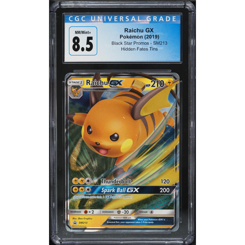 2019 Pokemon SM Black Star ซ่อนชะตากรรมดีบุก Raichu GX SM213 CGC 8.5