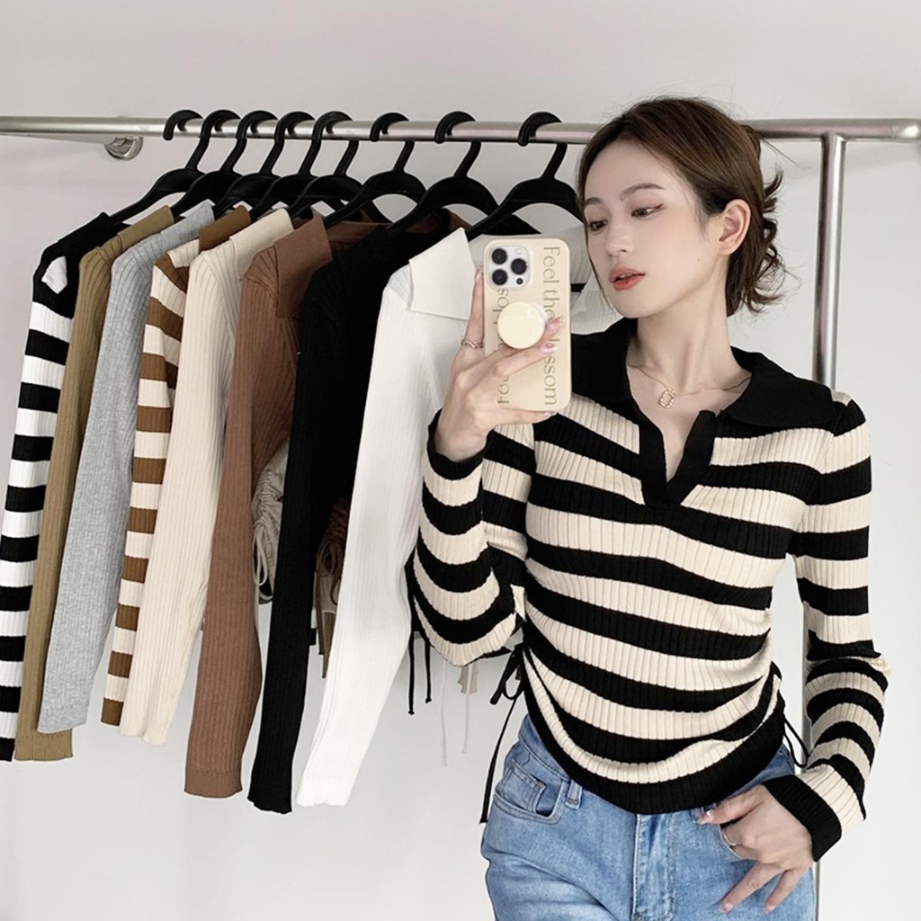 Anna 83125-1 พร้อมส่งเสื้อไหมพรมคอปกแขนยาว เสื้อผ้าผู้หญิงสไตล์เกาหลีใส่กับอะไรก็ปัง เสื้อผ้าแฟชั่น ผู้หญิง