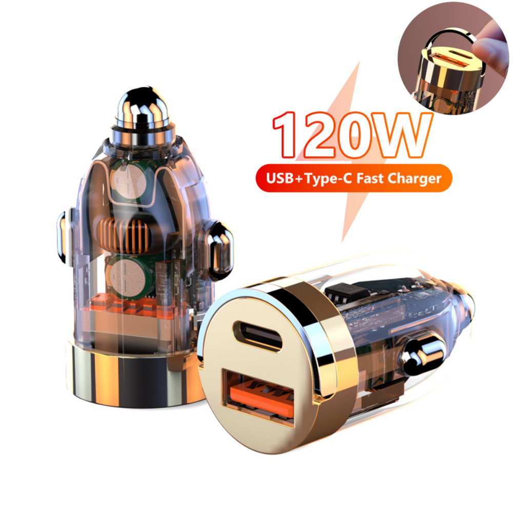 อะแดปเตอร์ชาร์จโทรศัพท์มือถือ 120W Type C PD20W USB แบบดึงแหวน ชาร์จเร็ว สําหรับรถยนต์