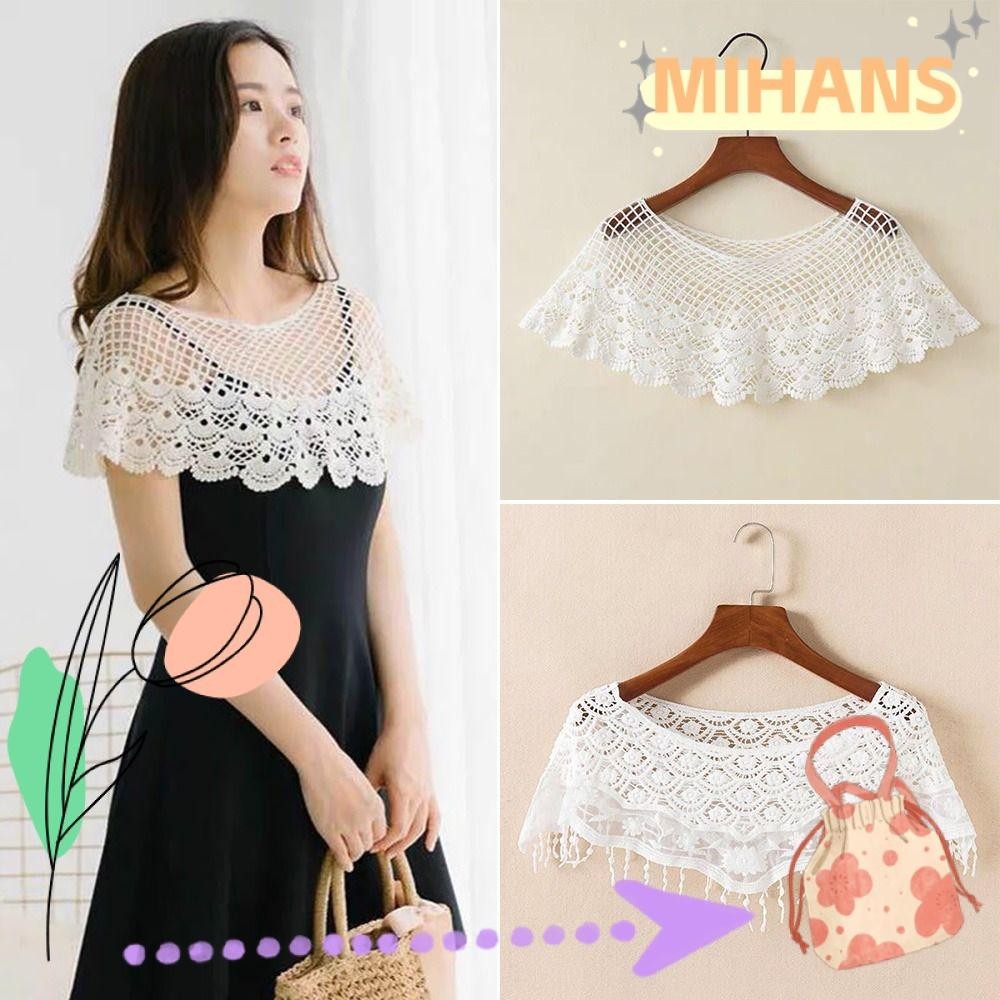 Mih ผ้าคลุมไหล่ ลูกไม้ สีพื้น กลวงออก ผ้าคลุมไหล่ แฟชั่น ปกเสื้อปลอม ฤดูใบไม้ผลิ ฤดูใบไม้ร่วง