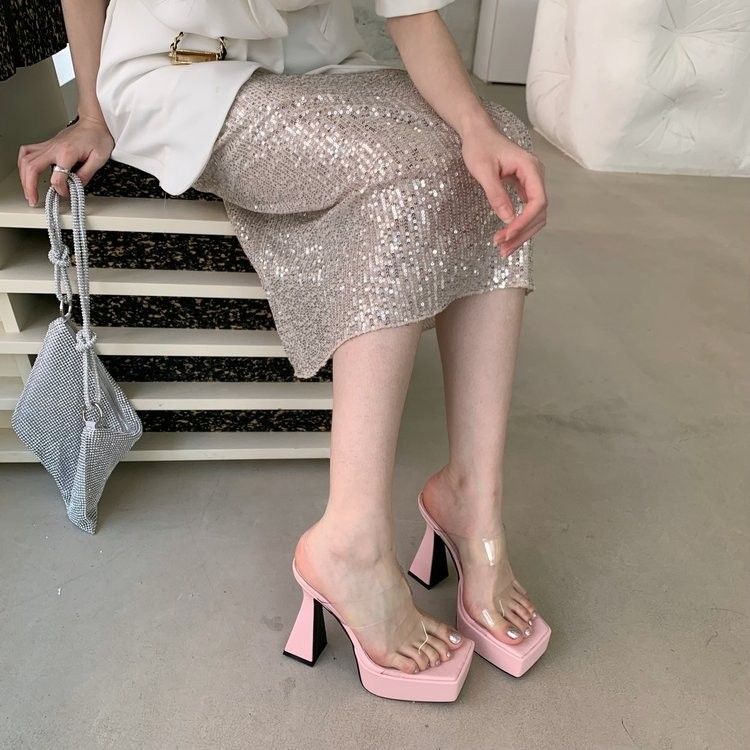 รองเท้าส้นสูง หนัง PU พื้นหนา ขนาดใหญ่ เซ็กซี่ สําหรับผู้หญิง ไซซ์ 34-41 - รูปที่ 3