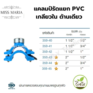 แคลมป์รัดแยก PVC เกลียวใน ด้านเดียว แบรนด์ไชโย มีหลายขนาดให้เลือก