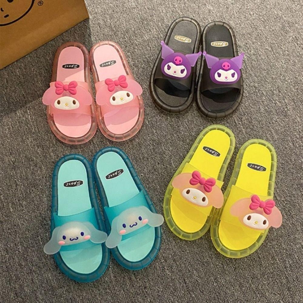 Fitnessfactory รองเท้าแตะเด็กผู้หญิงส่องสว่าง, รองเท้าแตะผู้หญิงมีไฟ Kuromi น่ารัก, INS Kawaii Hello KT รองเท้าแตะป้องกันการลื่นไถลรองเท้าในครัวเรือน