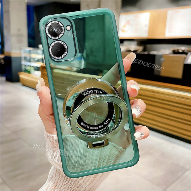 เคสโทรศัพท์มือถือนิ่ม แบบใส บางพิเศษ ป้องกันเลนส์กล้อง พร้อมขาตั้งแม่เหล็ก สําหรับ Realme 10 10 Pro 10 Pro Plus Realme10 Realme10Pro Realme 10 Pro+