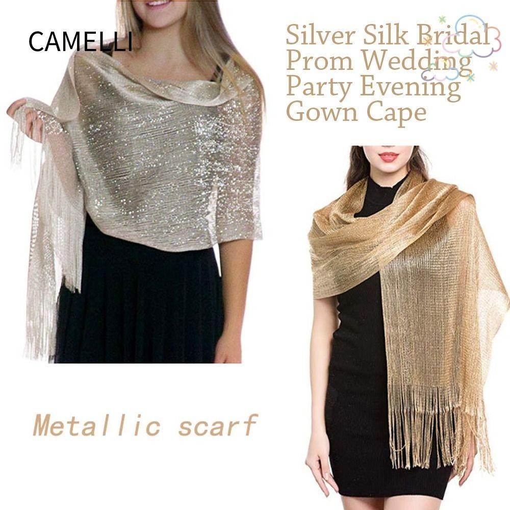 Camelli ชุดเพื่อนเจ้าสาว ผ้าคลุมไหล่ สายพู่ สีทอง สีเงิน สําหรับเพื่อนเจ้าสาว