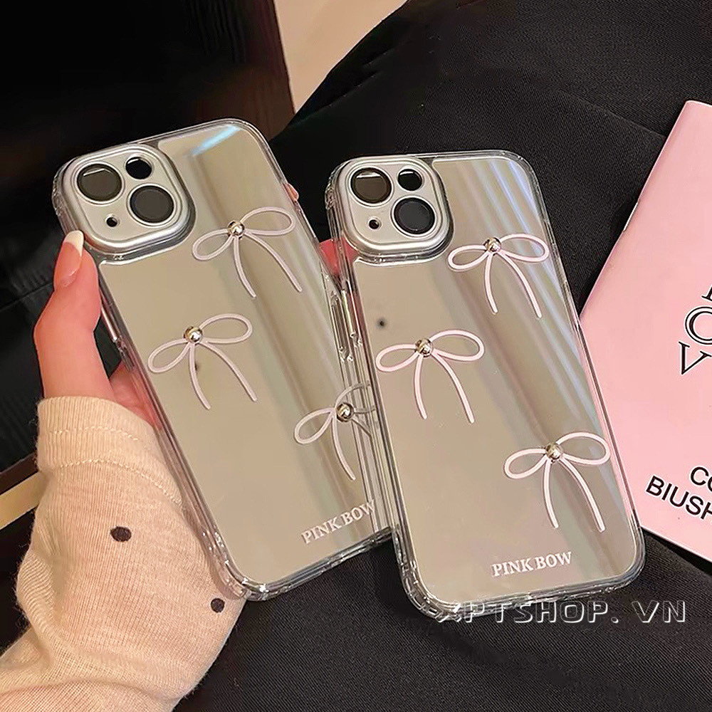 Stereoscopic โลหะไข ่ มุก Bowknot กระจกสําหรับiPhone 15 Pro Max 15 Pro 15 Plus 14 13 12 11 Pro Max Full Coverageกันกระแทกป ้ องกันฝาครอบ