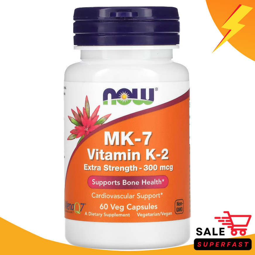 ส่งไว! ลอตใหม่! NOW Foods, MK-7 Vitamin K-2, Extra Strength, 300 mcg, 60 Veg Capsules