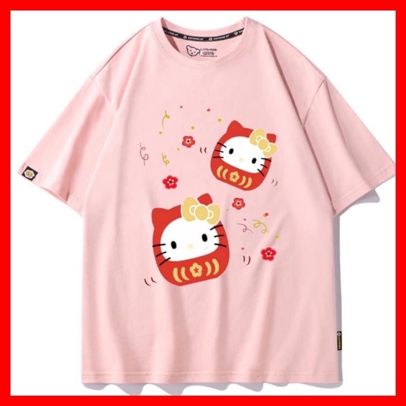 ย้อนยุคCNY  Cute Cartoon Sanrio Hello Kitty Daruma Unisex Organic Cotton Short Sleeve Tshirt 2023S-5XL