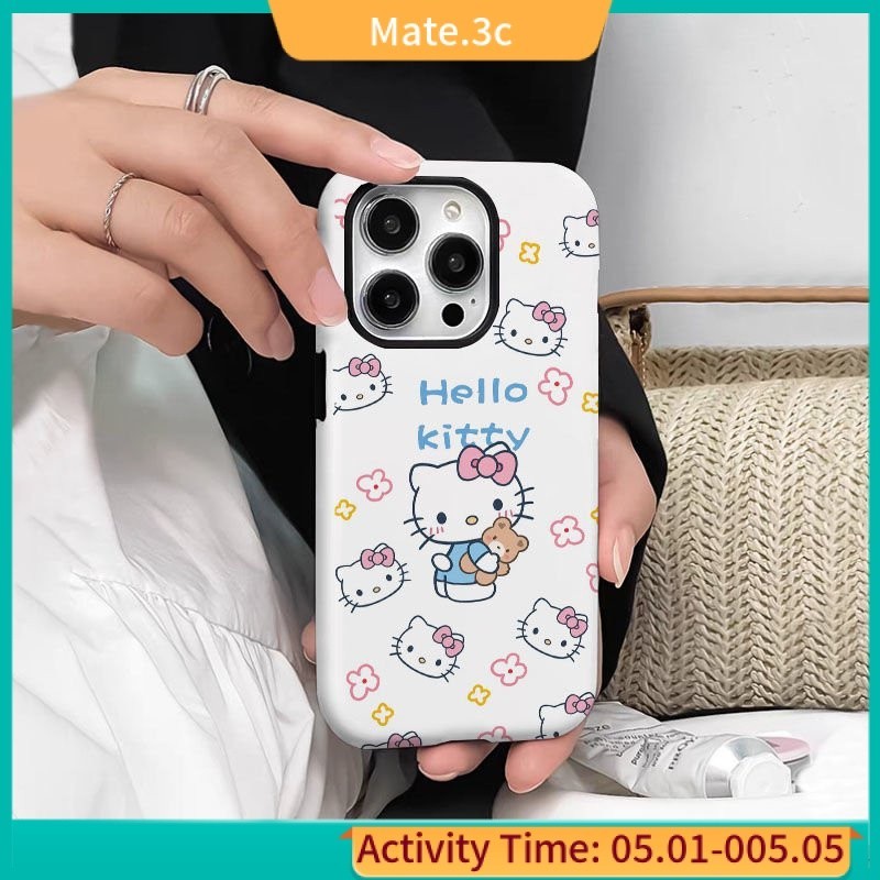 ใหม่ เคสโทรศัพท์มือถือแฟชั่น กันหล่น รอบด้าน ลายการ์ตูน Hello Kitty สองชั้น แวววาว สําหรับ iphone14Pro 13Pro 11