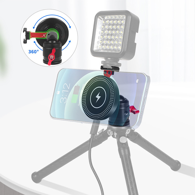Bgning ถ้วยดูดแม่เหล็กที่วางโทรศัพท์ 360 Pan Tilt ปรับหัวบอลรองเท้าเย็น Mount ไร้สายชาร์จสําหรับ MagSafe ขาตั้งกล้องยึด
