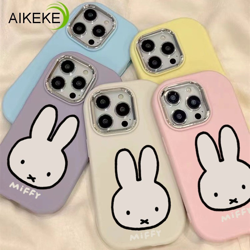 เข้ากันได้สําหรับiphone 16 15 14 Plus iPhone 15 14 13 12 Pro Max 13 12 Mini 16Pro 15Pro 14Pro 13Pro 12Proเคสโทรศัพท์ซิลิโคนอ่อนนุ่มน่ารักMiffyกล้องเลนส์กันชนMacaronปกหลัง