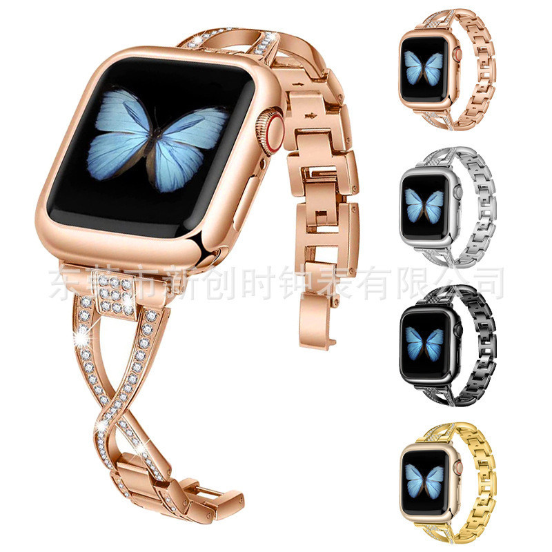 สายนาฬิกาข้อมือโลหะเพชรรูปตัว X สำหรับ Apple Watch applewatch iwatch9-1