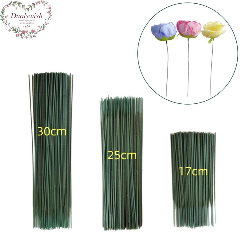 Dualswish 17/25/30 ซม.100PCS ประดิษฐ์ Dark ดอกไม้สีเขียว Stem DIY ดอกไม้วัสดุ Handmade Wire Stem Accessoies สําหรับงานแต่งงานตกแต่ง – โปรปัง