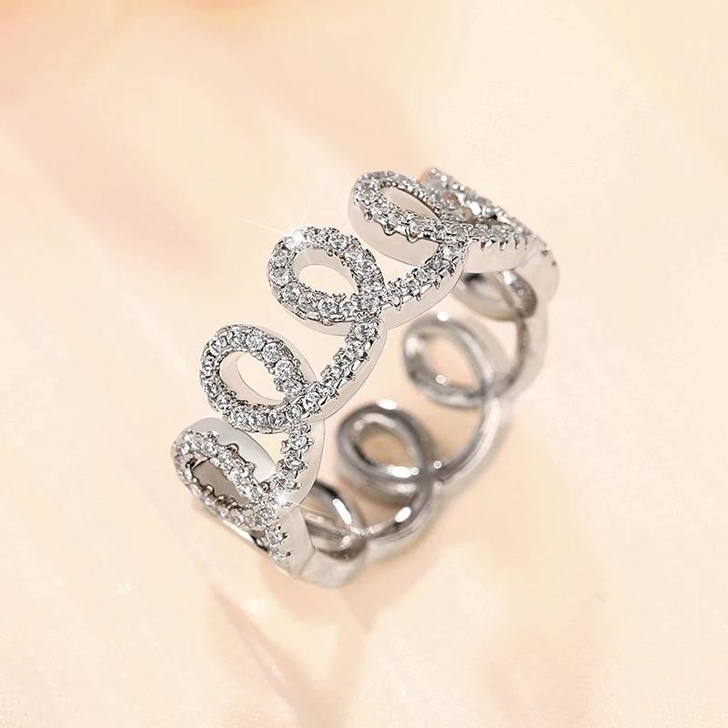 925 เงินสเตอร์ลิงแฟนซี Wave รูปผู้หญิงแหวนประกาย Cubic Zirconia คริสตัลงานแต่งงานอุปกรณ์เสริมแฟชั่นโมเดิร์นหญิงเครื่องประดับ
