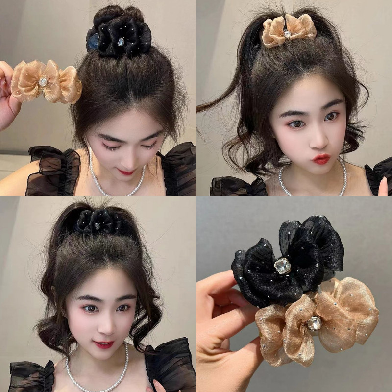 ตาข ่ ายโบว ์ ผมคลิปผู ้ หญิงเกาหลีแฟชั ่ น Elegant Zircon Hairpin Claw คลิปอุปกรณ ์ เสริมผมสําหรับสาว